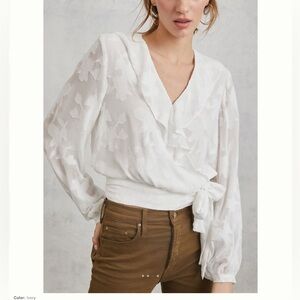Anthropologie Milena Burnout Velvet Wrap Blouse Ivory S NWT​